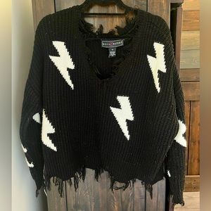 Lightning bolt frayed sweater
